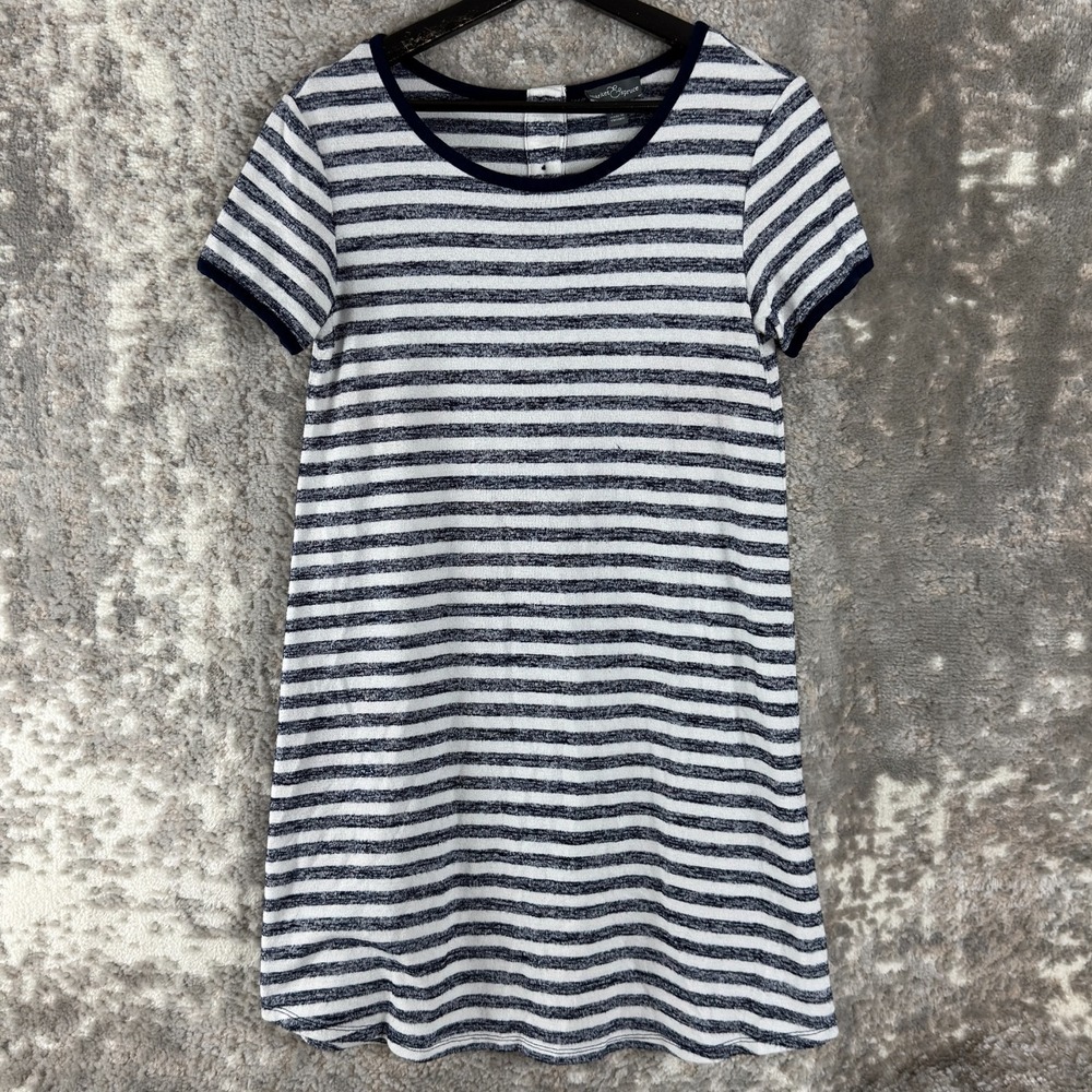 Market Spruce Petite Size SP Striped Mini Shirt Dress Navy White Short Sleeve‎